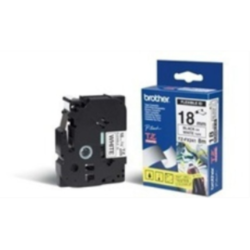 Brother Genuine Tze-FX241 Black on White Flexible ID Laminated Tape for P-touch Label Makers, 18 mm wide x 8 m long