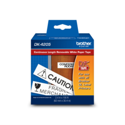 Brother DK-4205 Black/White Removable Continuous Length Paper Tape 2.4" x 100' (62 mm x 30.4 m)