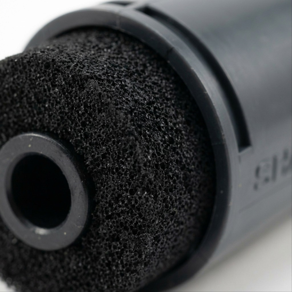 Macro photo detailing the porous texture of the black roller foam and clear 'SHARP EA772R' text print on the EA772R ink roller.