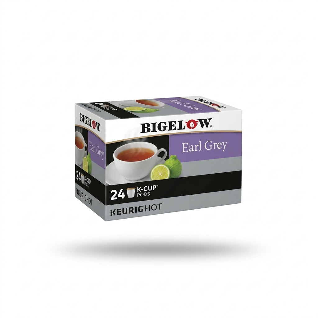 24-count box of Bigelow Earl Grey black tea K-Cup pods for Keurig Hot brewers.