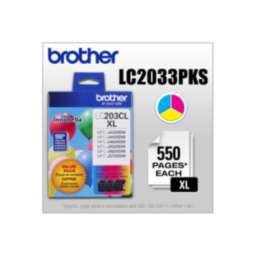 Pack de 3 cartouches d'encre couleur Innobella Brother LC2033PKS (1 cyan, 1 magenta, 1 jaune), haut rendement (série XL)