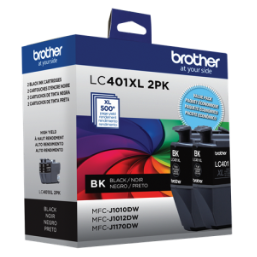 Pack de 2 cartouches d'encre noire Brother LC401XL2PKS authentiques, haut rendement