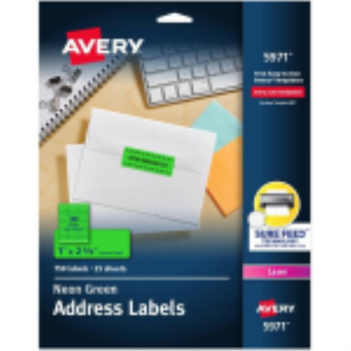 Avery High Visibility Labels, 2 5/8" x 1", Neon Green, Permanent, 25 Sheets