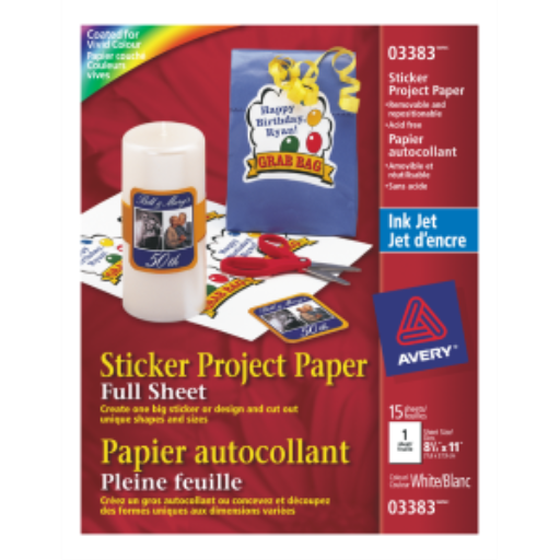Avery Sticker Project Paper, Removable, 8 1/2" x 11", 15 Sheets
