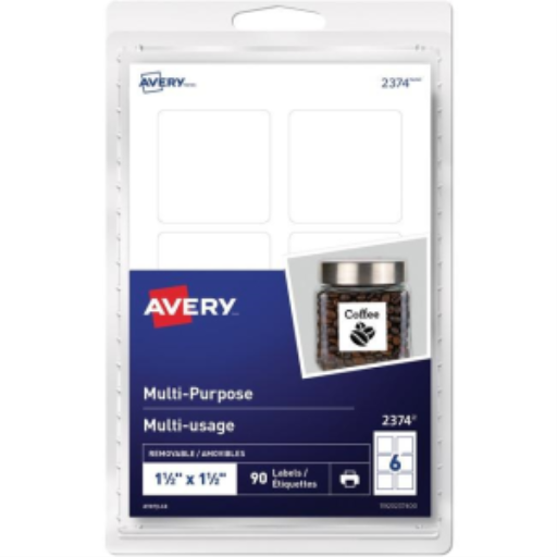Avery Multi-Purpose Removable Labels for Laser and Inkjet Printers, 1½" x 1½", Matte White, Removable