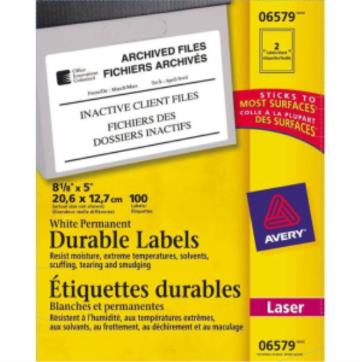 Avery TrueBlock Durable ID Labels, 8 1/8" x 5", Permanent
