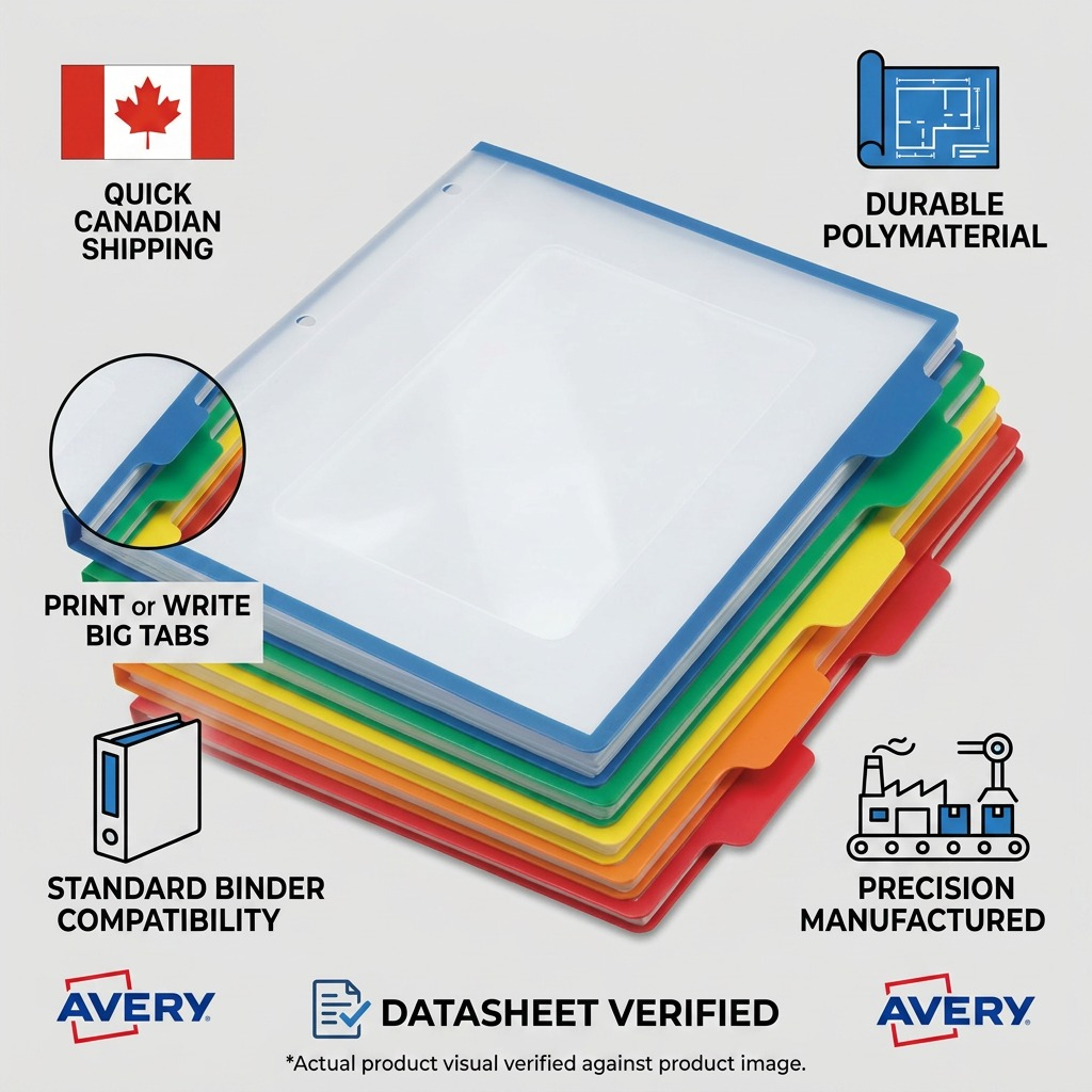 Avery Print or Write Big Tab UltraLast Dividers, 5 Tab Multi-Colour, 1 Set