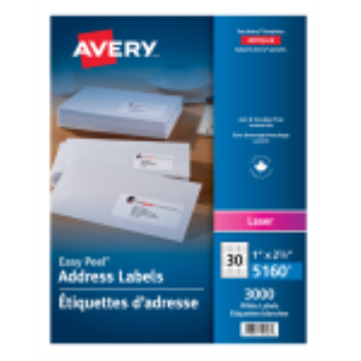 Avery 5160 Easy Peel Address Labels, 1" x 2 5/8"