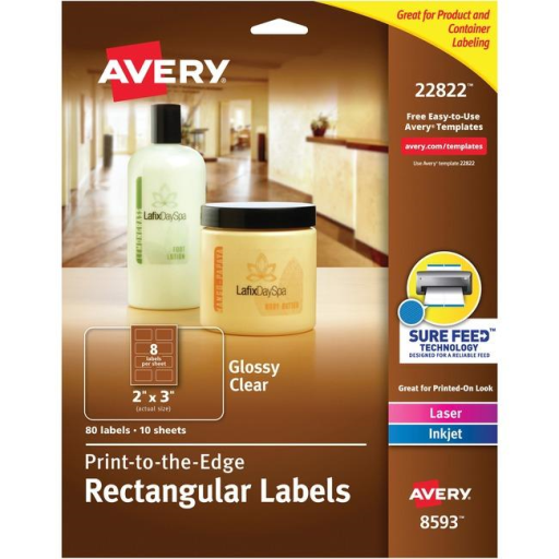 Avery Glossy Clear Rectangular Labels, 2" x 3", 10 Sheets/Envelope