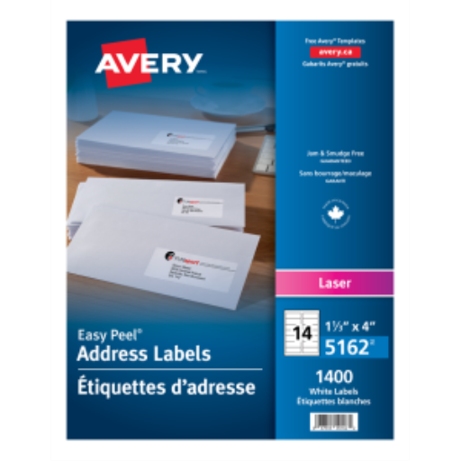 Avery White Easy Peel Labels, 4" x 1 1/3", Permanent, 100 Sheets/Box