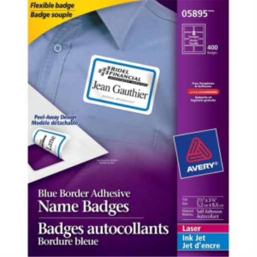 Avery Name Badge Labels, 3 3/8" x 2 1/3", Blue Border, 50 Sheets