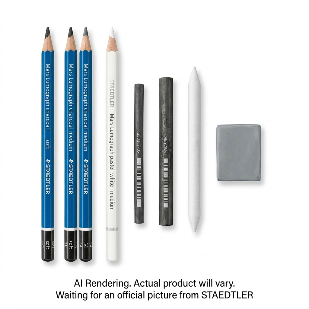 Staedtler Mars Lumograph Charcoal Drawing Set - 7-Piece Professional Sketching Kit with Pencils, Charcoal Sticks & Blending Stump