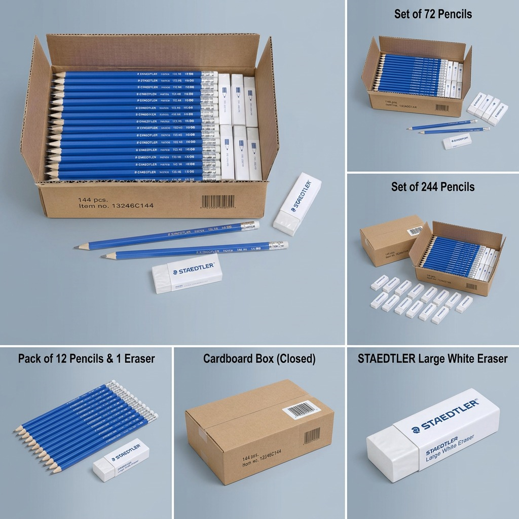 Staedtler Norica Graphite Hb2 Pencils - Set of 144 Pencils, 12 Eraser Caps