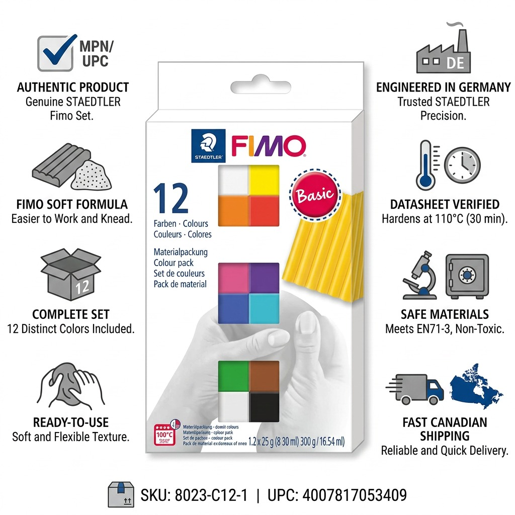 Staedtler Set Modelling Clay Fimo Soft Basic Colors 12 Color Pack