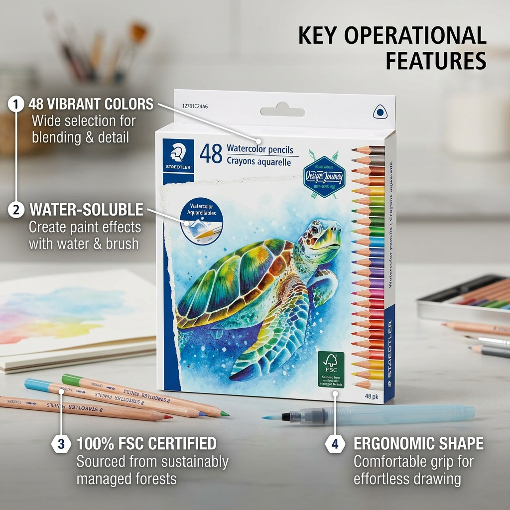 Staedtler Triangular Watercolour Pencils 3mm, 48-Pack FSC 100%