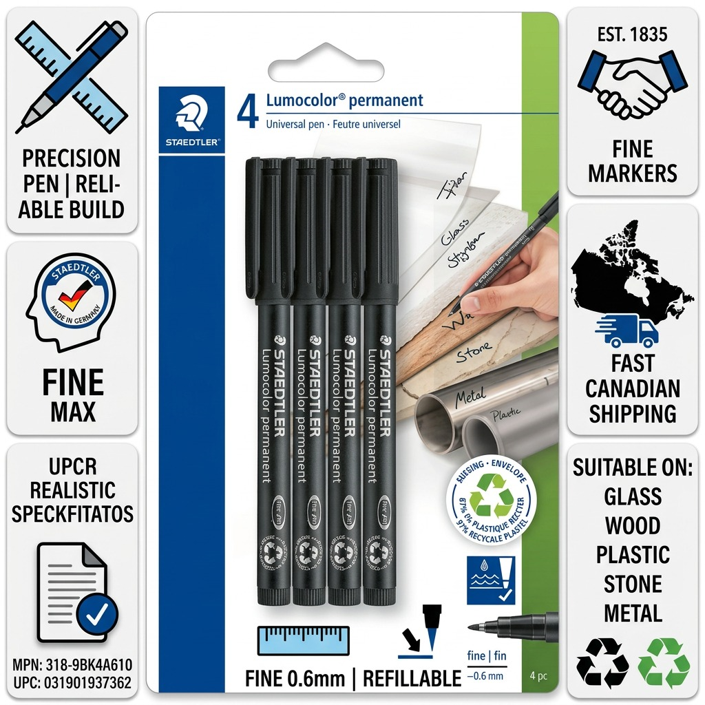 Staedtler Marker Pen Lumoc. F Permanent Black 4-Pack Black