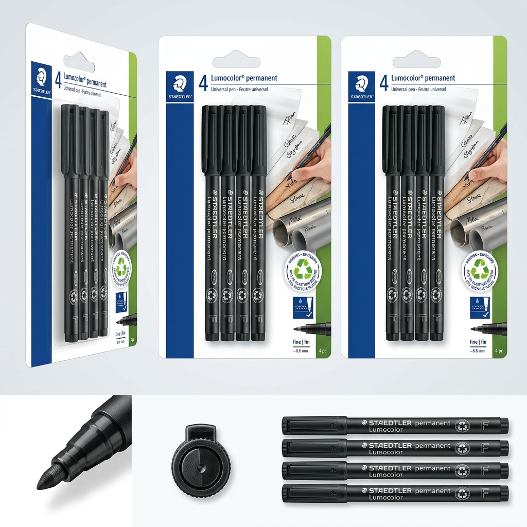Staedtler Marker Pen Lumoc. F Permanent Black 4-Pack Black