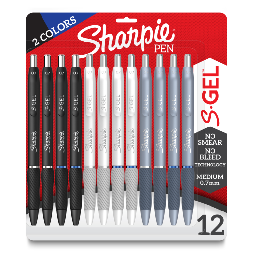 Sharpie S-Gel, Gel Pens, Medium Point (0.7 mm), Black and Blue Gel Ink Pens, 12 Count