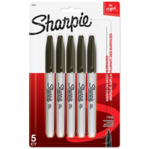 Sharpie Permanent Markers, Office Pack, Fine Point, Black, 5 Count