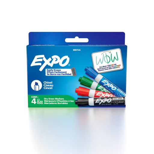 Expo Low Odor Dry Erase Markers - Chisel Tip, Assorted Colors, 4-Pack