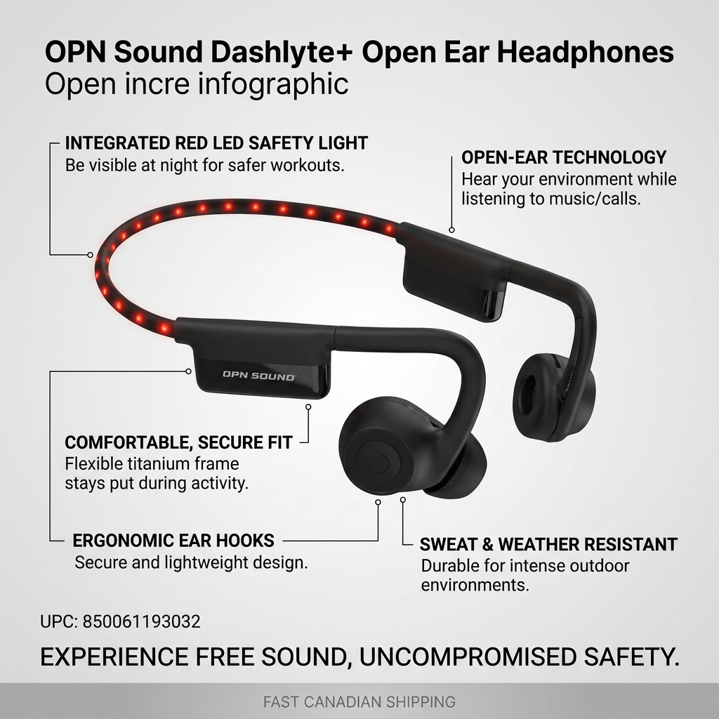 OPN Sound Dashlyte+ Open Ear Headphones with LED Safety Light Strip ? Black (OS4500BL)
