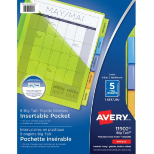 Intercalaires en plastique Avery, 5 onglets, 1 jeu, multicolore