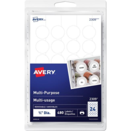 Avery® Multi-Purpose Removable Labels for laser and inkjet printers, ¾" Removable Matte White Paper / White / Removable