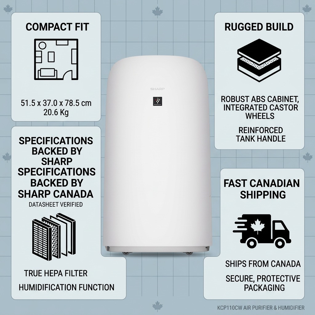 Sharp KCP110CW Smart HEPA Air Purifier and Humidifier with Plasmacluster Ion - Covers 2,603 Sq. Ft.