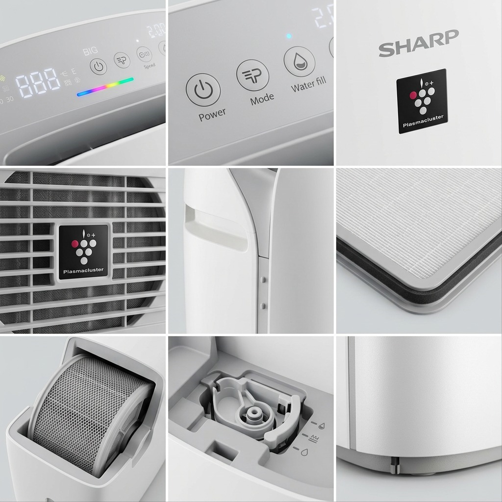 Sharp KCP70CW Plasmacluster Ion Smart HEPA Air Purifier and Humidifier - 1,913 sq. ft. Coverage