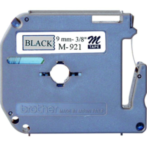 Brother Ruban non laminé original M921 noir sur argent pour étiqueteuses P-touch, 9 mm de large x 8 m de long