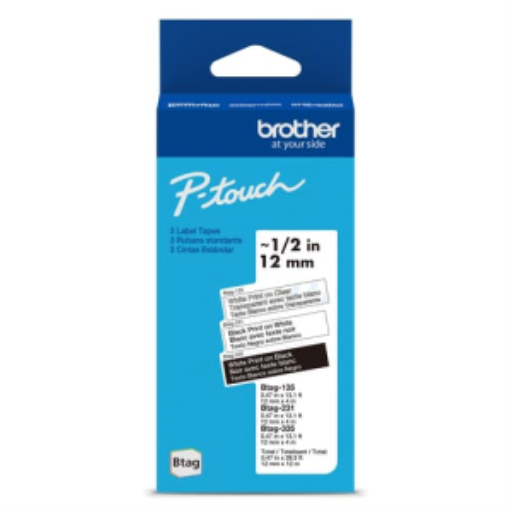 Rubans non laminés Brother d'origine BTAG3M01 pour étiqueteuses P-touch, neutres, lot de 3 – 12 mm de large x 4 m de long  