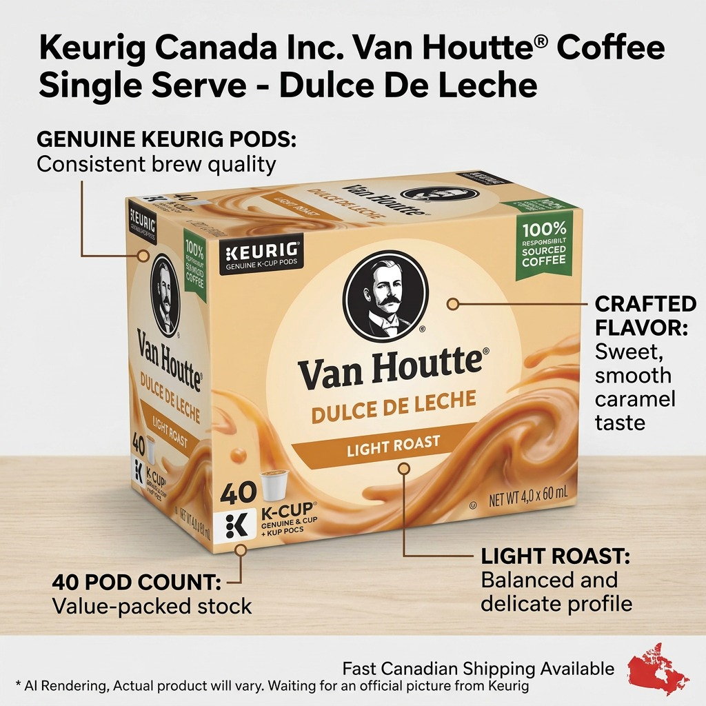 Van Houtte Dulce de Leche light roast K-Cup coffee 40-pack box with flavor and quality callouts.