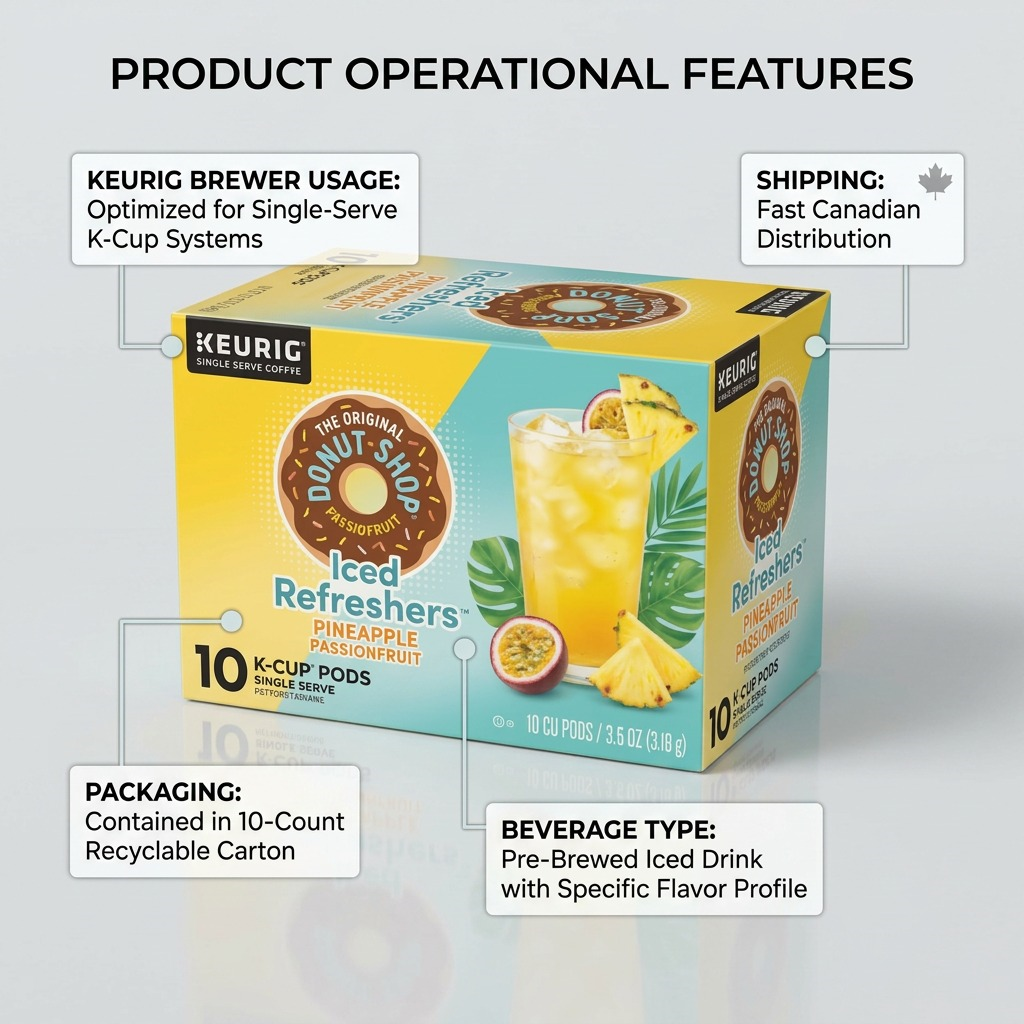 Feature graphic for Donut Shop Pineapple Passionfruit Refreshers 10ct K-Cups for Keurig brewers.