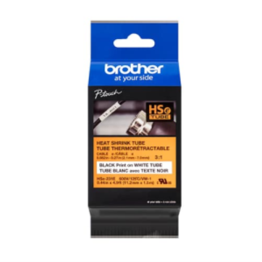 Brother HSE231E Black on White Heat Shrink Tube Label 11.2 mm x 1.5 m