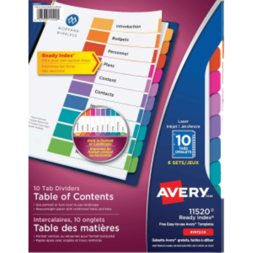 Avery Ready Index Table of Contents Dividers, 10 Tab, 6 Sets