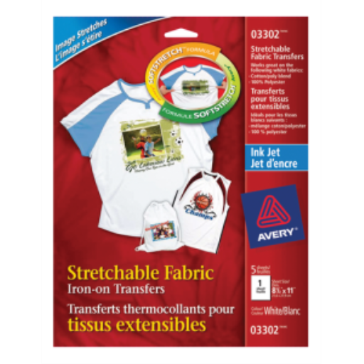 Avery Stretchable T-Shirt Transfers, 8 1/2" x 11", 5 Sheets/Envelope