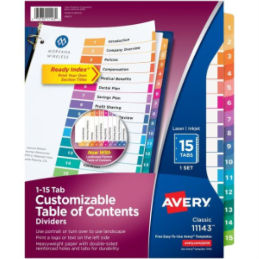 Avery Ready Index Table of Contents Dividers, 15 Tab, 1 Set