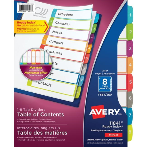 Avery Ready Index Arched Tabs Laser/Inkjet Contemporary, 1-8