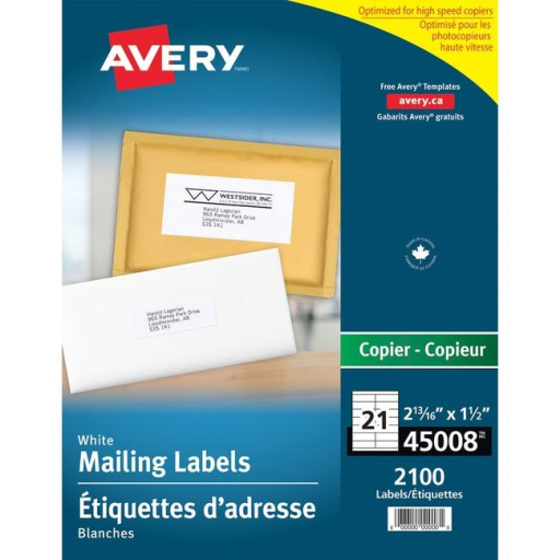 Avery Copier Labels, 2 13/16" x 1 1/2", Permanent, White