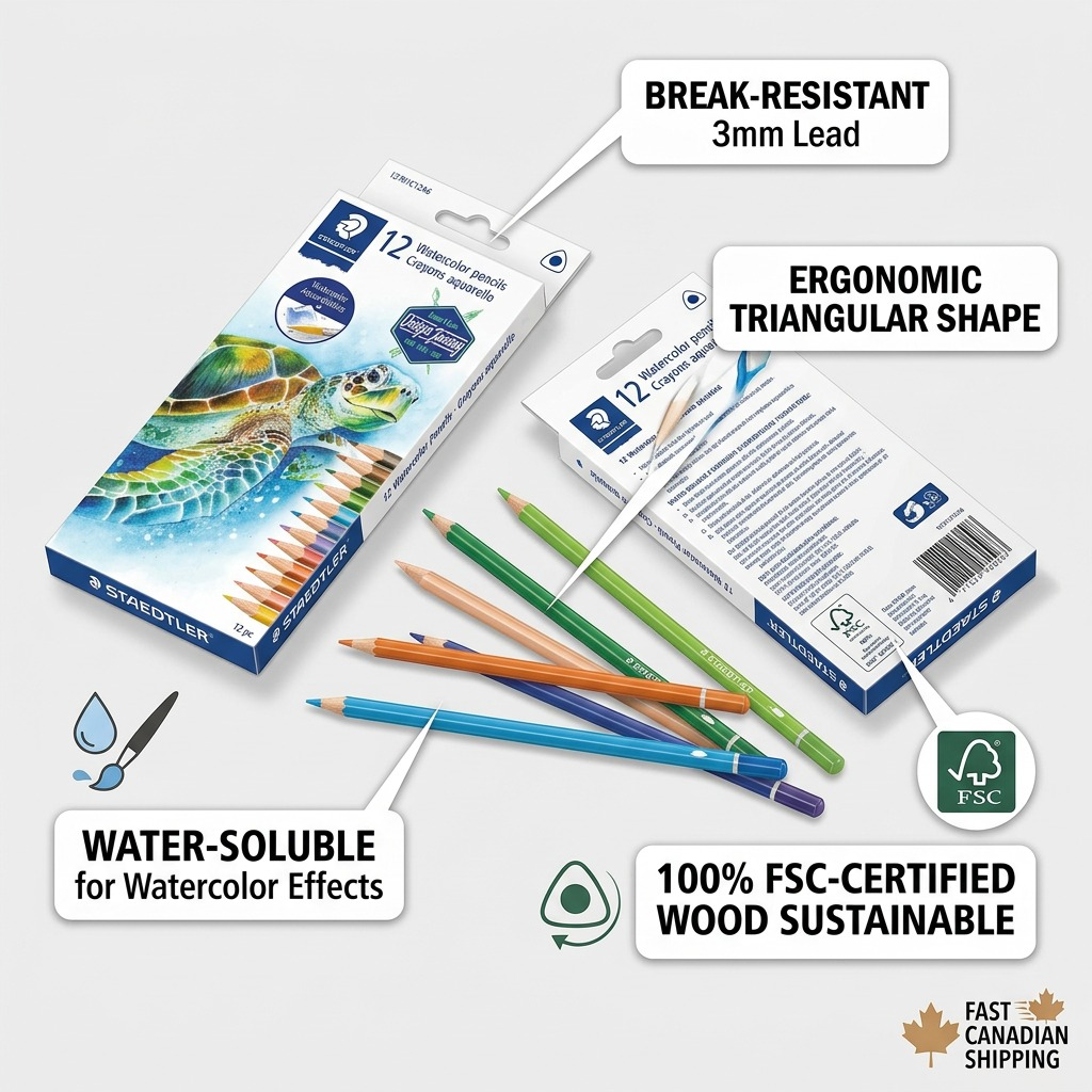 Staedtler Triangular Watercolour Pencils 3mm, 12-Pack FSC 100%