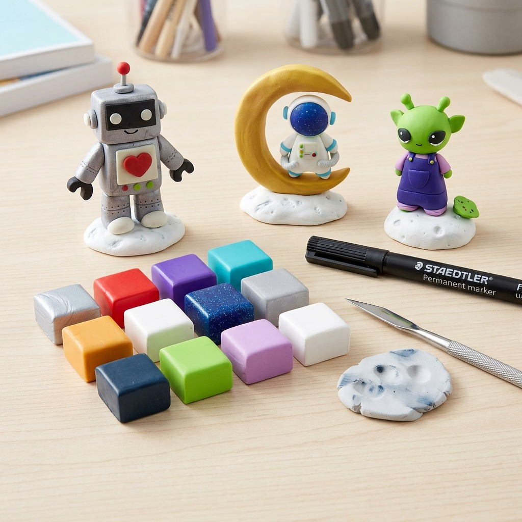 Staedtler Set Modelling Clay Fimo Soft Galaxy 12 Color Pack, 1 Permanent Marker, 1 Modelling Tool