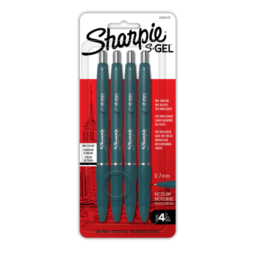 Sharpie S-Gel, Gel Pens, Medium Point (0.7 mm), Teal Crush Barrel, Black Ink, 4 Count