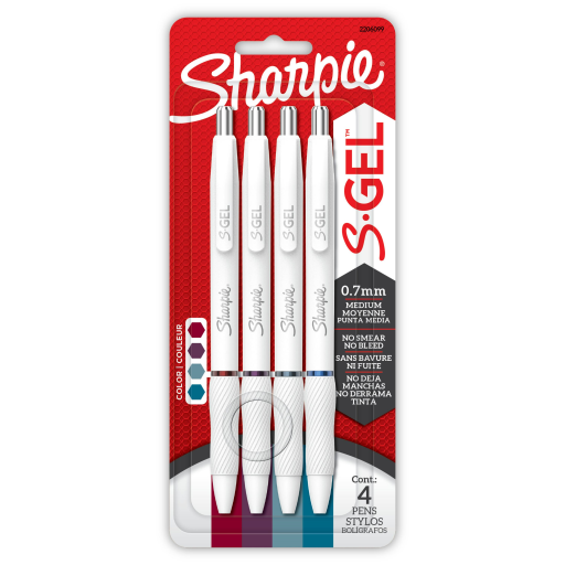 Sharpie S-Gel Pens, Fashion Barrel Gel Pens, Pearl White Body, Medium (0.7 mm) Point, Bold Jewel Colour Assortment, 4 Count