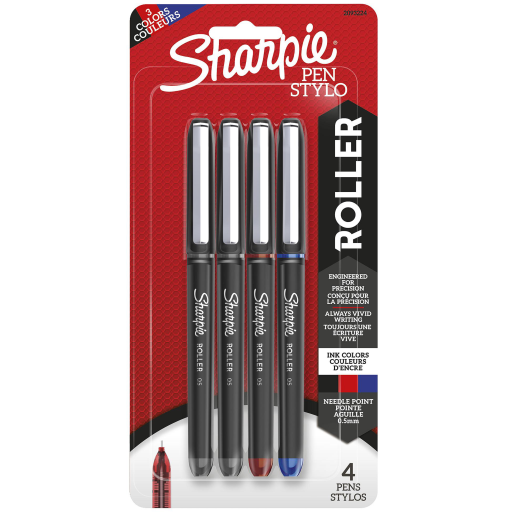 Sharpie Rollerball Pens, Needle Point Precision Pens, Assorted Colours, 4 Count
