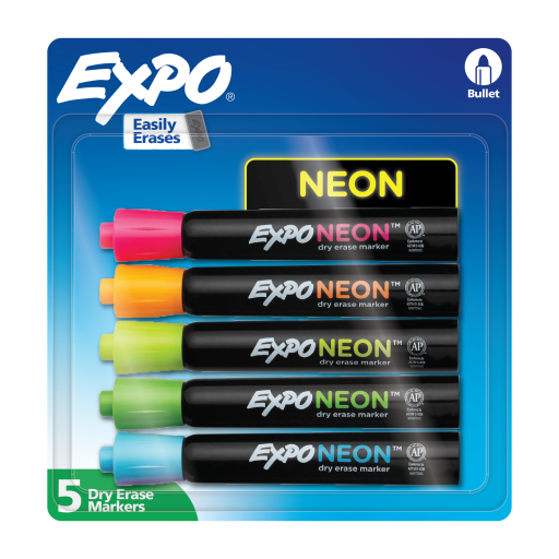 Expo Neon Dry Erase Markers - Bullet Tip, Assorted Colors, 5-Pack