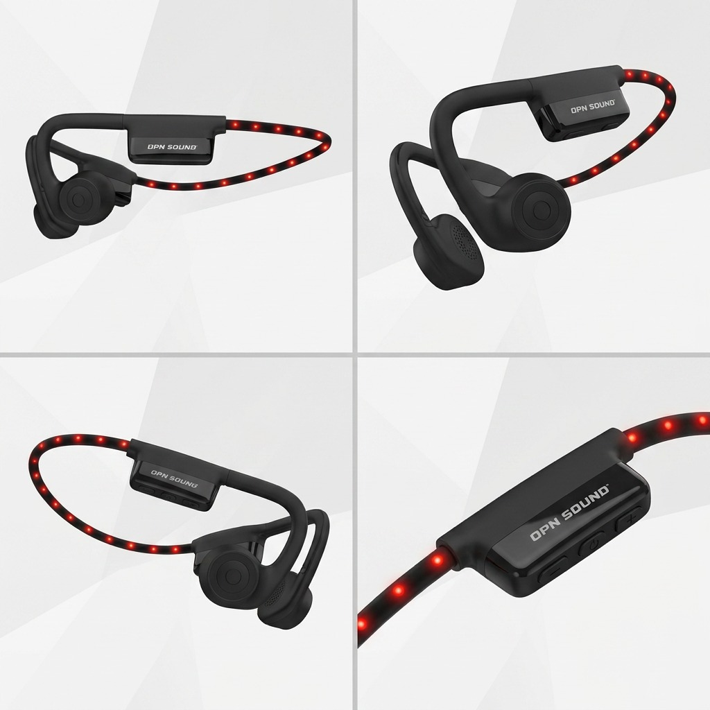 OPN Sound Dashlyte+ Open Ear Headphones with LED Safety Light Strip ? Black (OS4500BL)