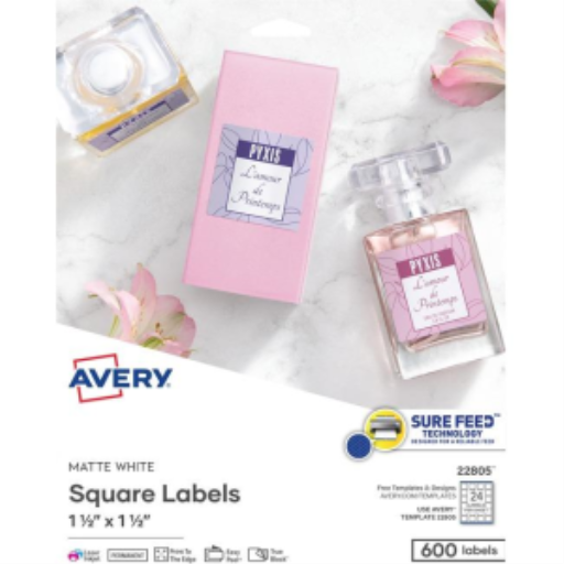 Avery Print-to-the-Edge Square Labels 1 1/2" x 1 1/2", 25 Sheets
