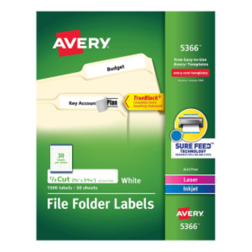 5366 FILING LABELS, TRUEBLOCK, 37/16" X 2/3", PERMANENT, WH