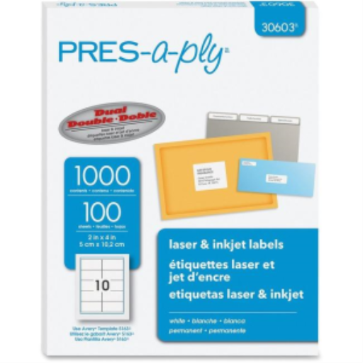 Étiquettes Avery Pres-a-ply, laser, 2" x 4", blanc, 1000 étiquettes