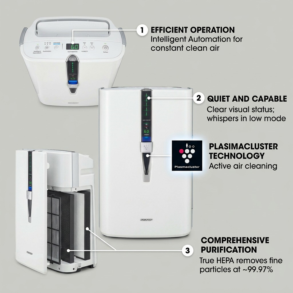 Sharp KC860U Plasmacluster Air Purifier and Humidifier - High - Efficiency True HEPA for Large Rooms